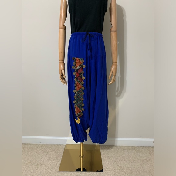Royal Blue Triangles Hobo Embroidered Low Harem Baggy Pants - Picture 4 of 17